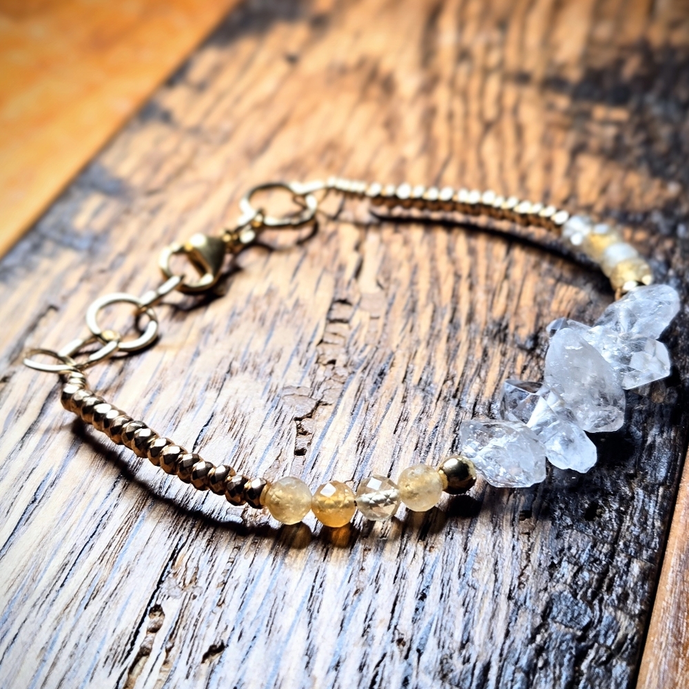 Earth Luxe: Natural Citrine & Double Terminated Herkimer Diamonds Bracelet - Picture 6 of 9